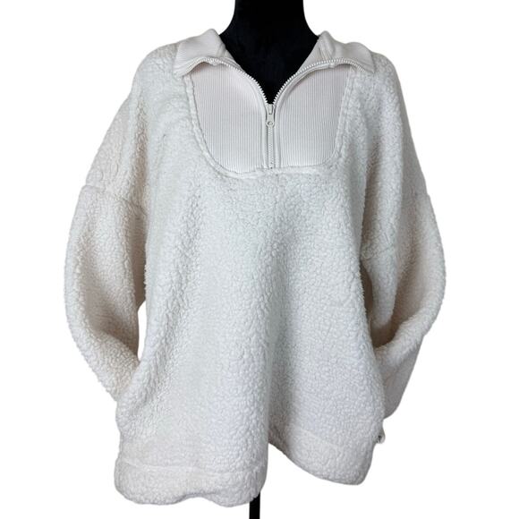 Aerie White Sherpa Fleece Half Zip Pullover - Size XL white - Picture 1 of 9